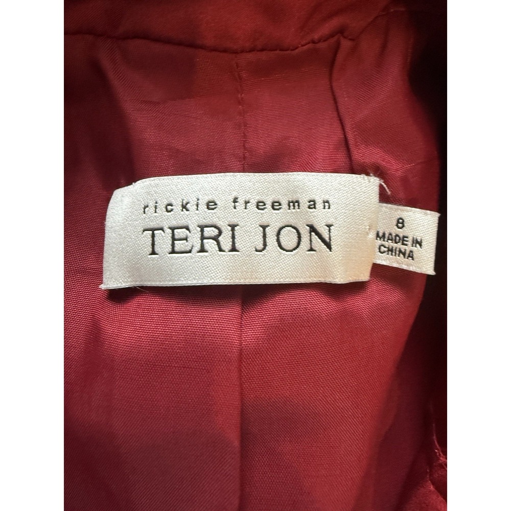 Rickie Freeman Teri Jon red Silk jacket Waist Tie Trench Coat Rhinestone Button - Picture 5 of 6